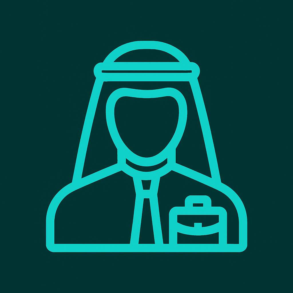 Stylized business professional in traditional Middle Eastern attire with briefcase representing corporate enterprises in the GCC region