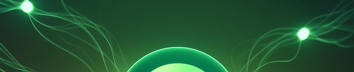 Dynamic data flow visualization with flowing green energy streams and luminous connection points